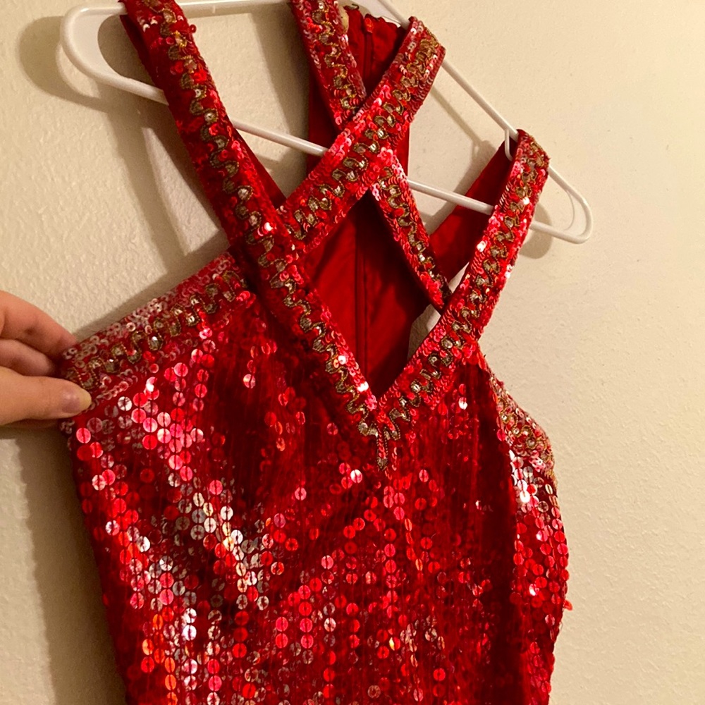 Vintage sequin evening dress. Vintage. Flashy cross neck front. Zips!
